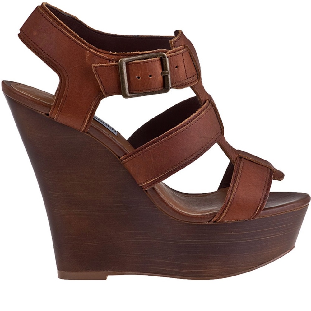 Steve Madden Wanting platform sandals sz 10 cognac brown gladiator vamp